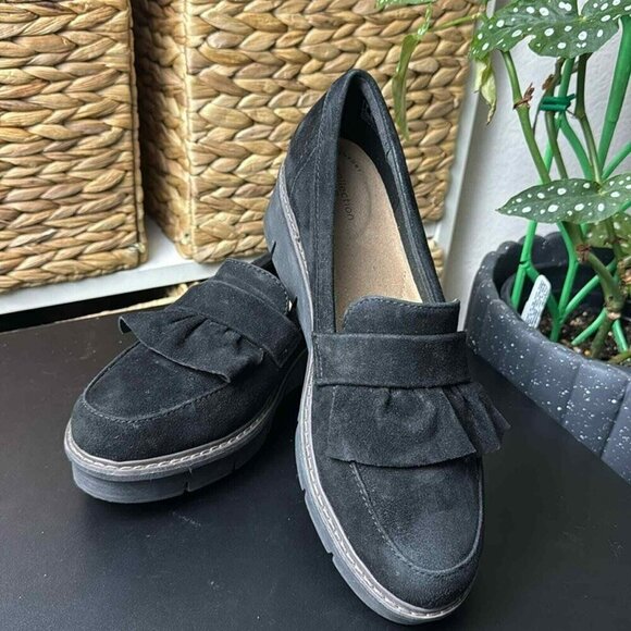 Clarks Shoes - Clarks Collection Size 8.5‎ Airabell Slip-On Black Suede Platform Loafer Shoes
